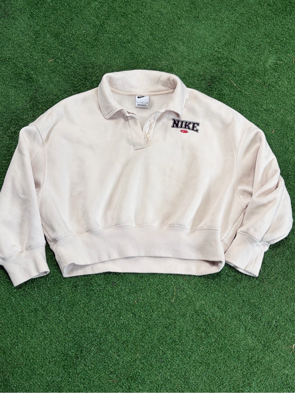 Nike Women’s Light Cream Polo-Style Crewneck Sweatshirt